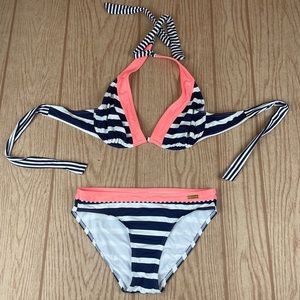 VENUS two-piece swimsuit size 4. Navy, white, coral